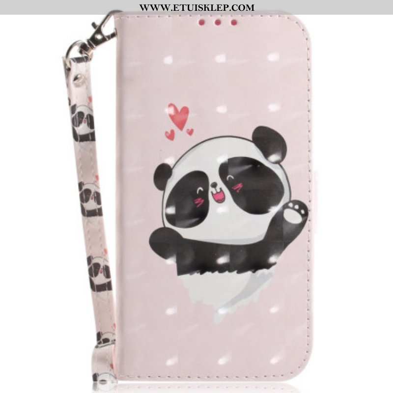 Skórzany Futerał do OnePlus Nord 2T 5G z Łańcuch Panda Love Ze Smyczą